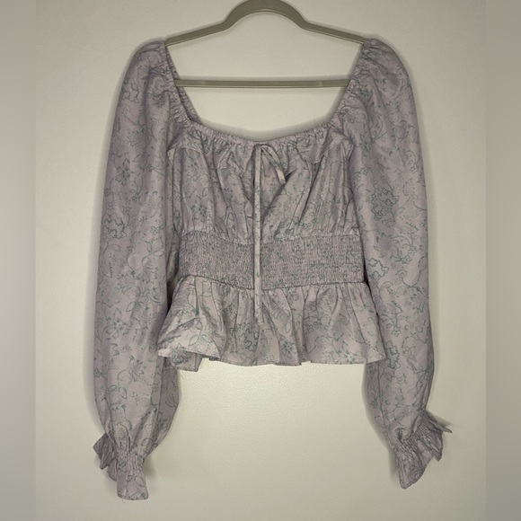 💜Jacquie The Label Floral Square Neck Smocked Waist Long Sleeve Blouse size M - Picture 1 of 6